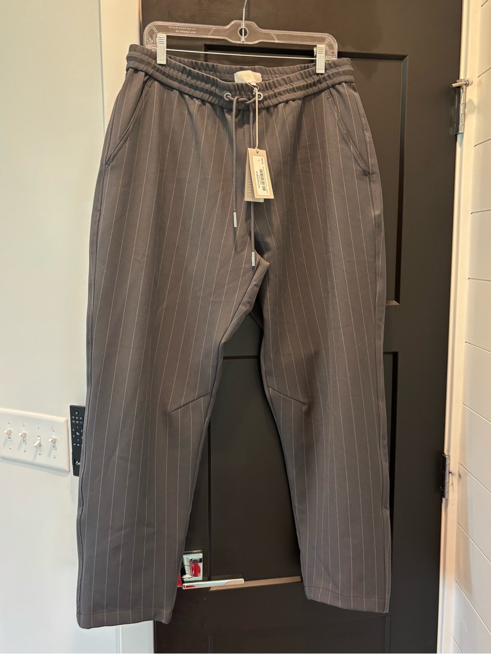 KITH Double Weave Elmhurst Pant Carbon Large NWT RARE Pinstripe Drawstring Pants